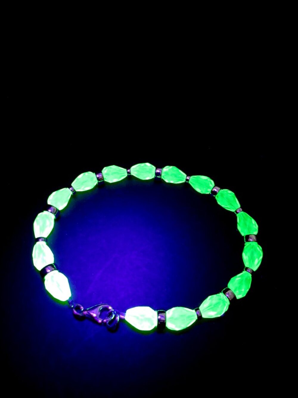 Sterling and Uranium glass bead bracelet